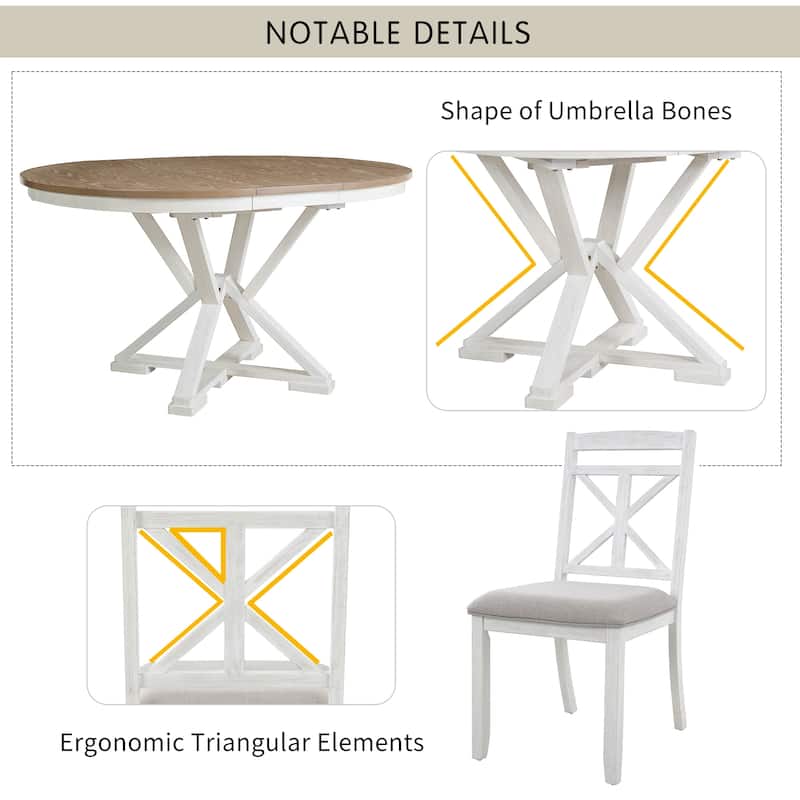 5-Piece Retro Dining Set, Extendable Round Table & 4 Upholstered Chairs