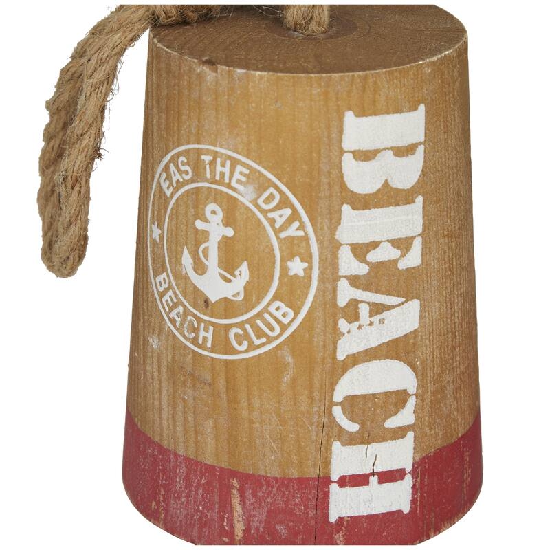 Brown Wood Door Stopper Buoy Decorative Sculpture with Rope Accents (Set of 2)