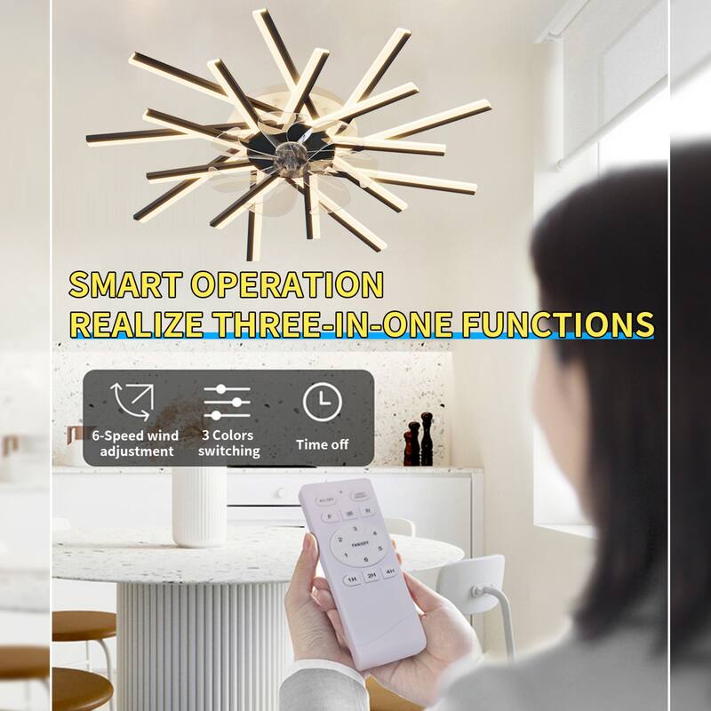 36'' Ceiling Fan with 3-Color LED Light, Reversible Motor, and 6-Speed Settings