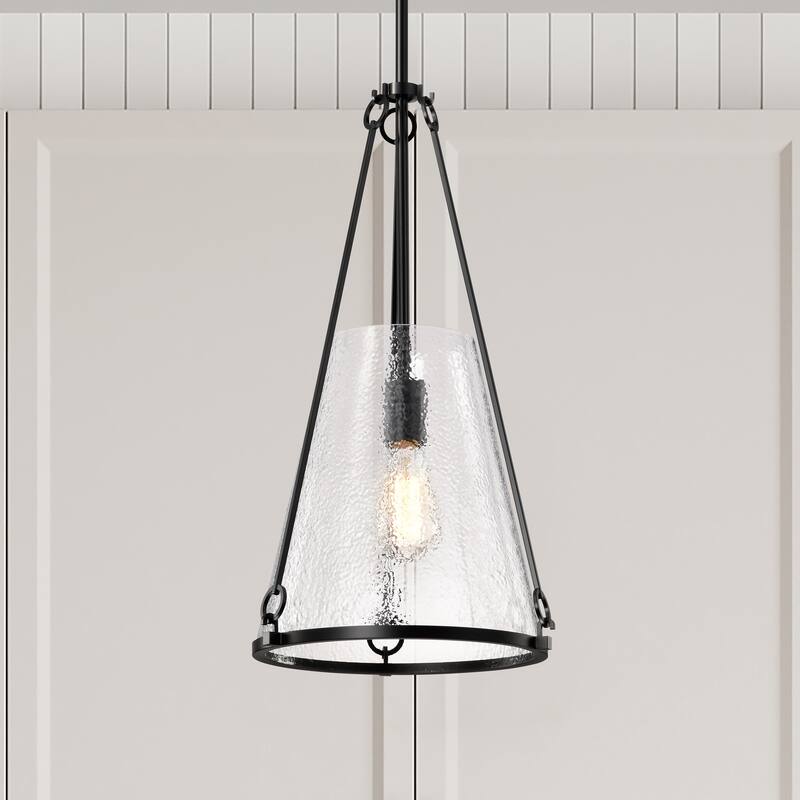 Valentine Medium Pendant Black Finish Hammered Glass