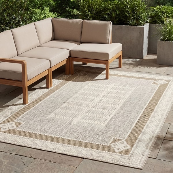 slide 2 of 11, ROW Zarina Modern Geometric Medallion Beige / Tan Indoor/Outdoor Area Rug