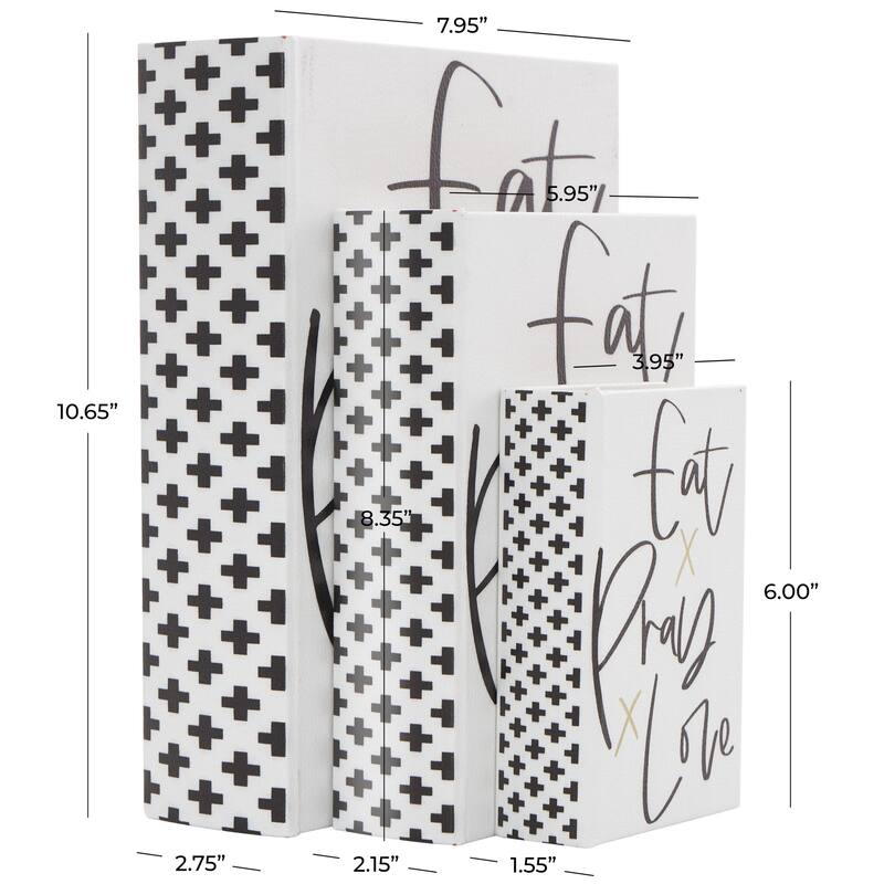 Faux Leather or Linen Fabric Book Storage Box - Set of 3 White, Beige, Black, Red or Light Gray - Roche River Decor