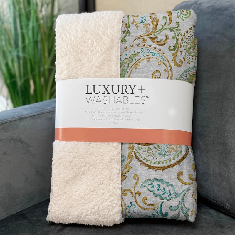 Premium Machine Washable Paisley Sherpa Throw Blanket