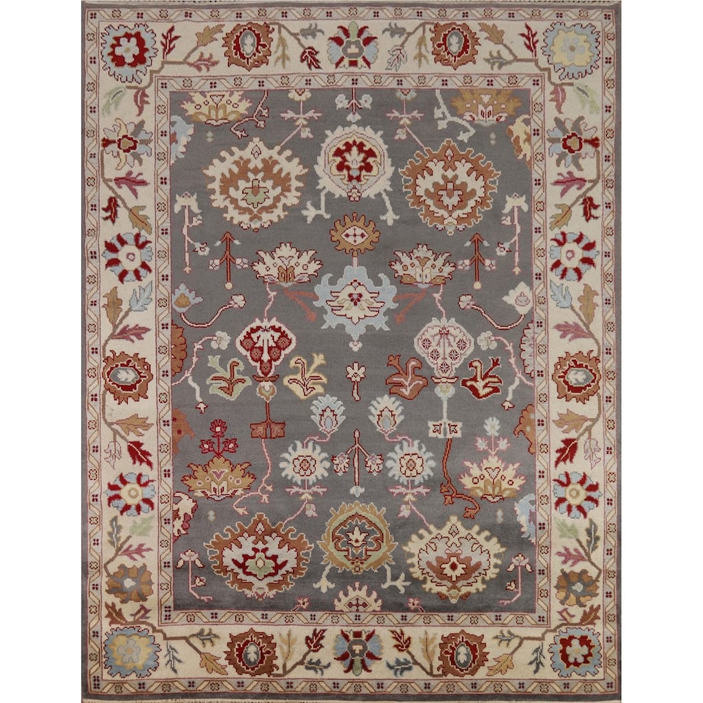 Gray Oushak Oriental Area Rug Handmade Wool Carpet - 8'0"x 9'9"