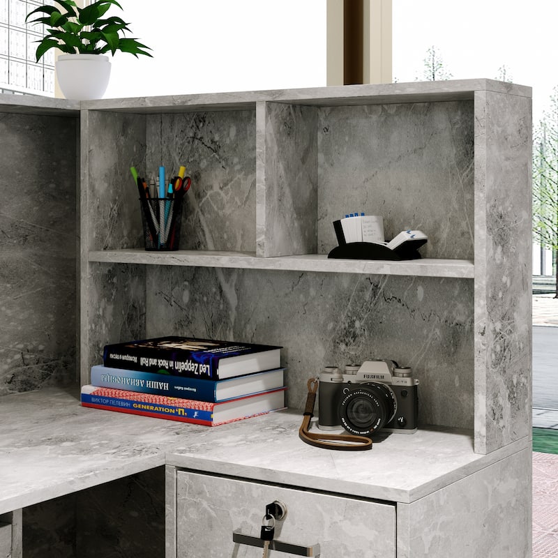 55.9-inch L-shaped Black or White Marbled Wood Reception Desk