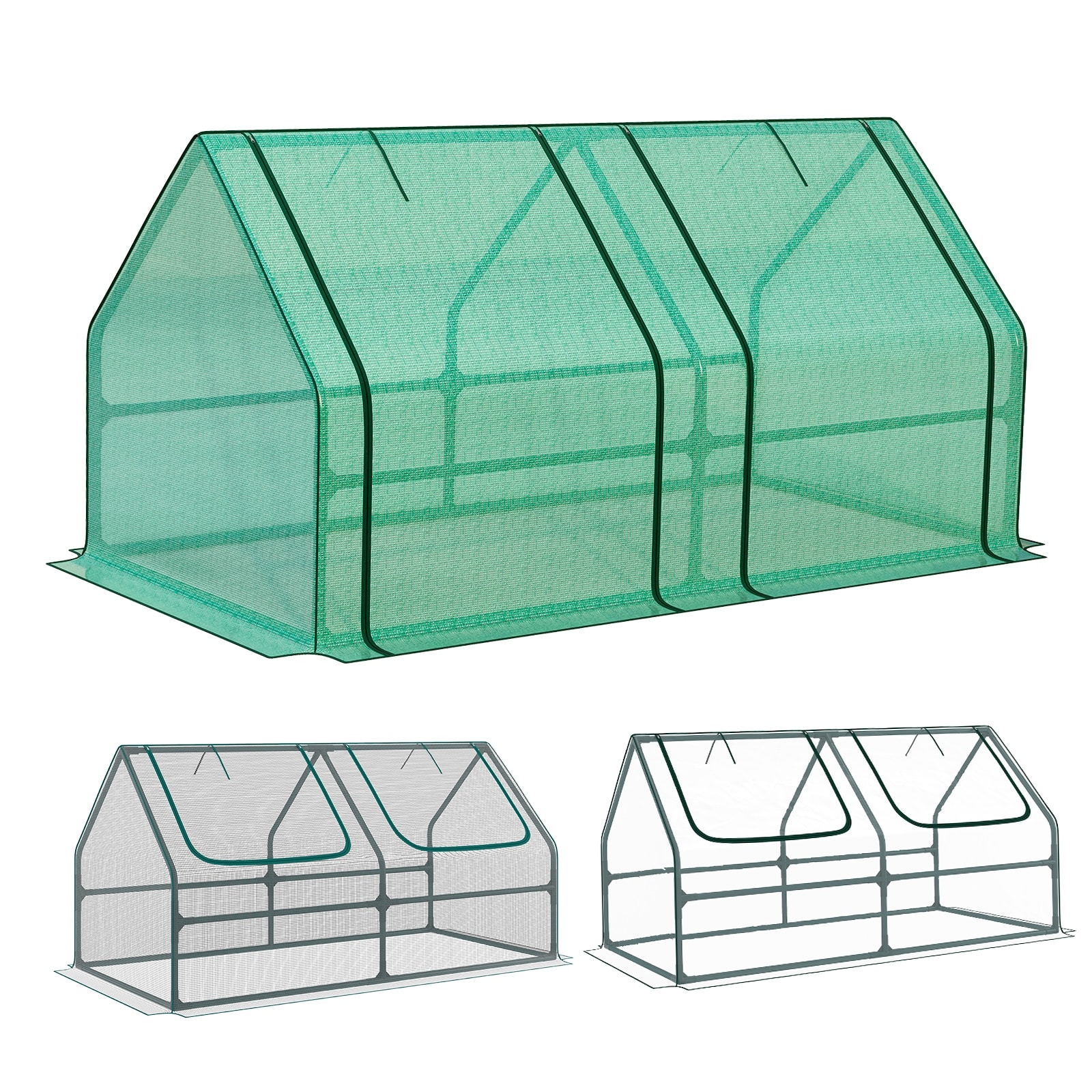 Aoodor 6x3x3 ft Mini Greenhouse with 2 Zipper Doors, 3 Covers - 6