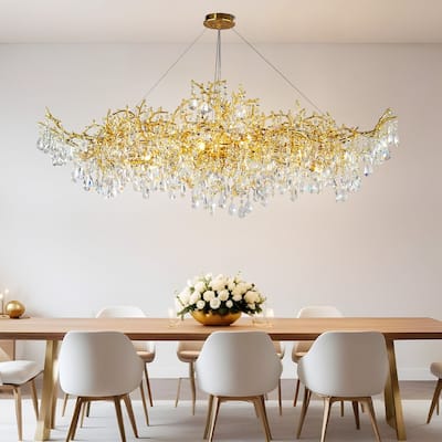 KAYLA 47.2" 14-Lights Gold Luxury Crystal Linear Chandelier - N/A