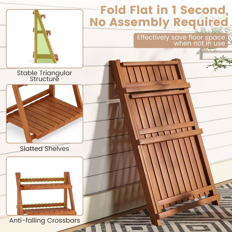 Gymax 3-Tier Wood Plant Stand Folding Flower Rack w/Ladder Design