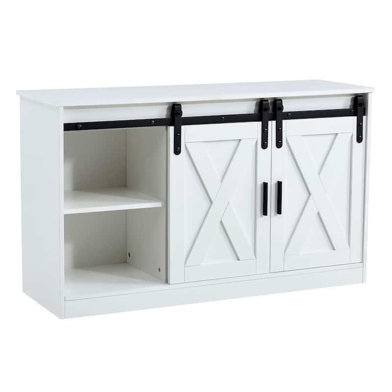 46.9" TV Stand with Two Sliding Barn Doors and 3-Layer Storage Space for Living Room