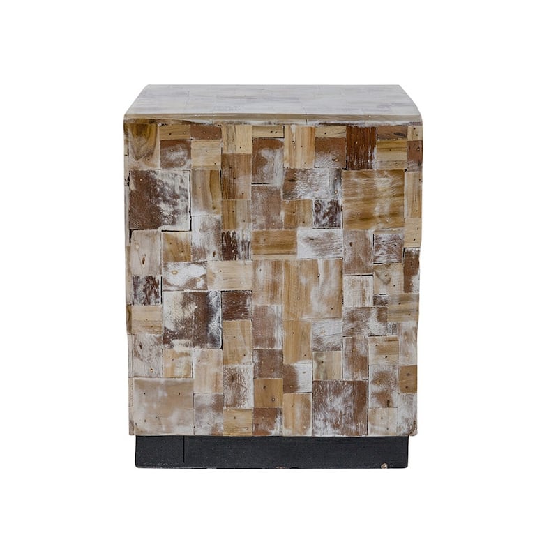 15 in. Brown and Black Square Wood End Table, Sturdy Build End Side Table for Living Rooms