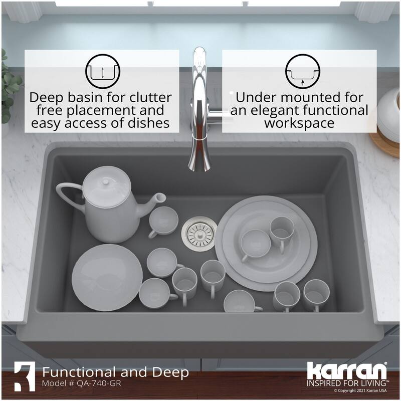 Karran USA QA-740-PK1 Quartz QA 34" Farmhouse Single Basin Quartz