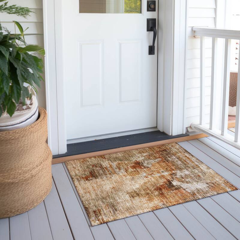 Machine Washable Indoor/ Outdoor Abstact Contemporary Chantille Rug - Copper - 1'8" x 2'6"