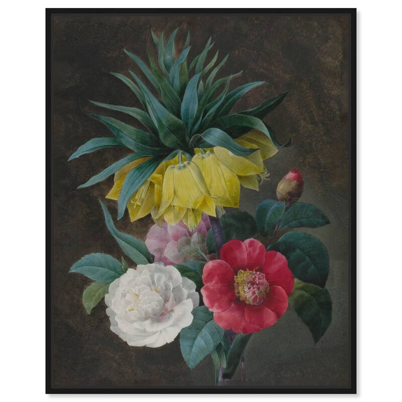 Four Peonies and a Crown Canvas by Art Remedy - Black - 36" x 45"