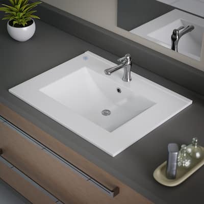 Luke White Porcelain 24" Drop-in Rectangular Bathroom Sink with Overflow (Set of 2) Renovators Supply