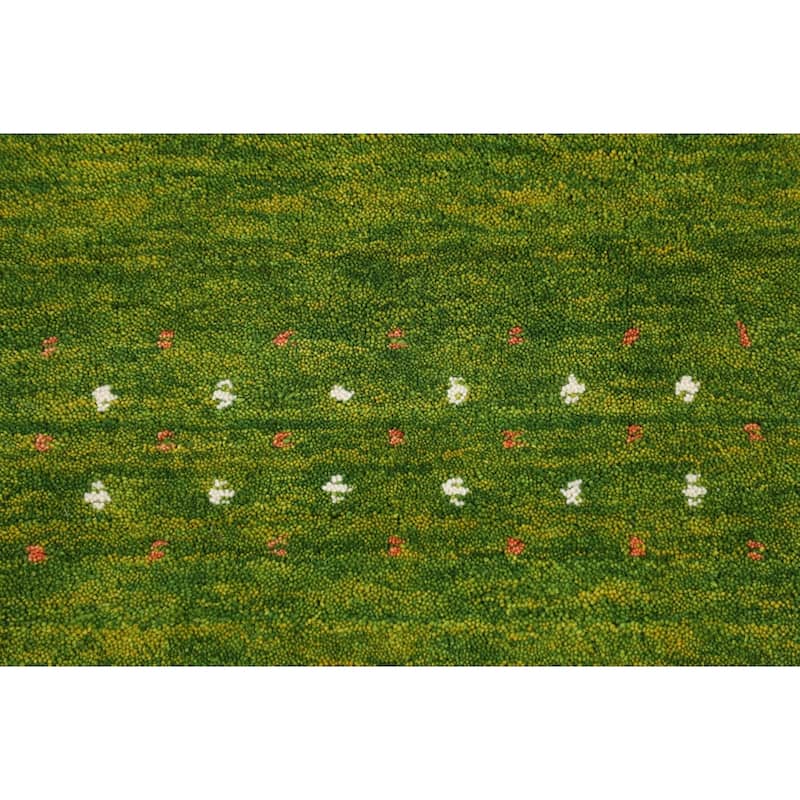 Green Gabbeh Indian Area Rug Hand-Knotted Wool Carpet - 5'4"x 7'9"