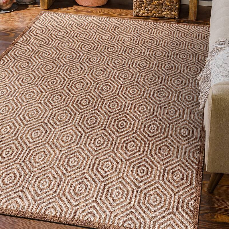 World Rug Gallery Modern Geometric Textured Flat Weave Indoor/Outdoor Area Rug