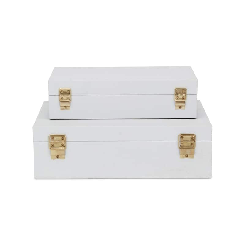 Faux Snakeskin Decorative Boxes - 11.75" - White and Gold - Set of 2
