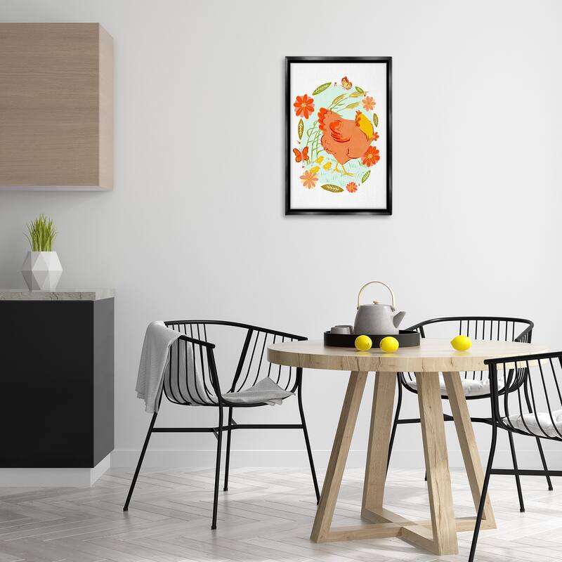 Stupell Hen & Chicks Circular Florals Framed Floater Canvas Wall Art Design By Hannah Moren