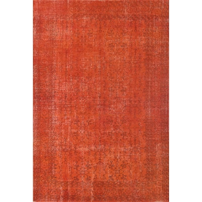 Over-Dyed Orange Anatolian Turkish Vintage Rug Handmade Wool Carpet - 7'7" x 10'8"