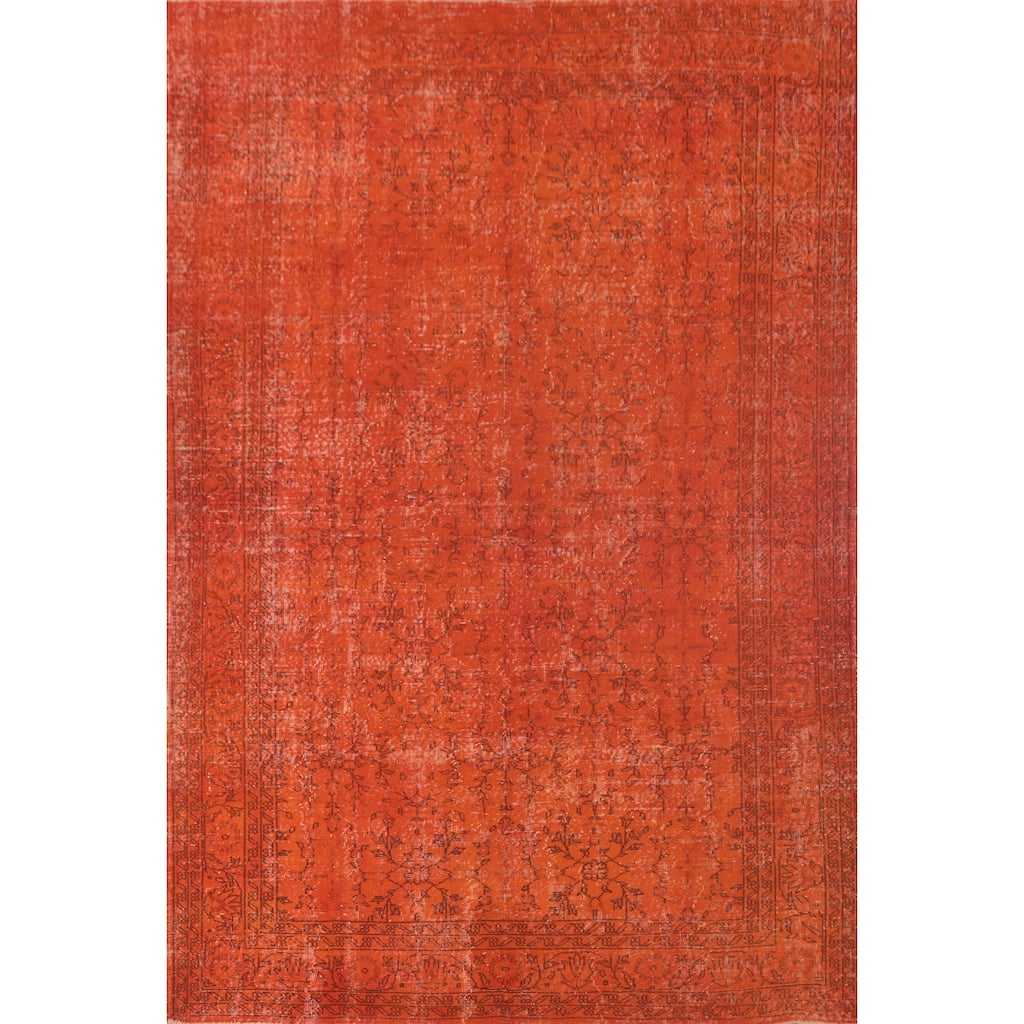 Over-Dyed Orange Anatolian Turkish Vintage Rug Handmade Wool Carpet - 7'7" x 10'8"