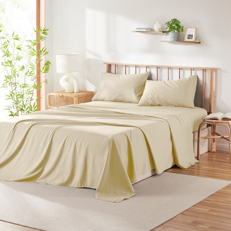 Clara Clark Premium Bamboo Blend Fitted Sheet Set - Twin - Cream