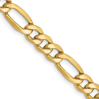 Curata 14k Gold 6.25mm Semi solid Figaro Chain Bracelet
