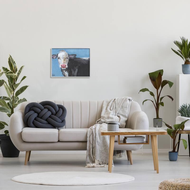 Stupell Farmhouse Dairy Cow Blue Painting Framed Giclee Art by Molly Susan Strong