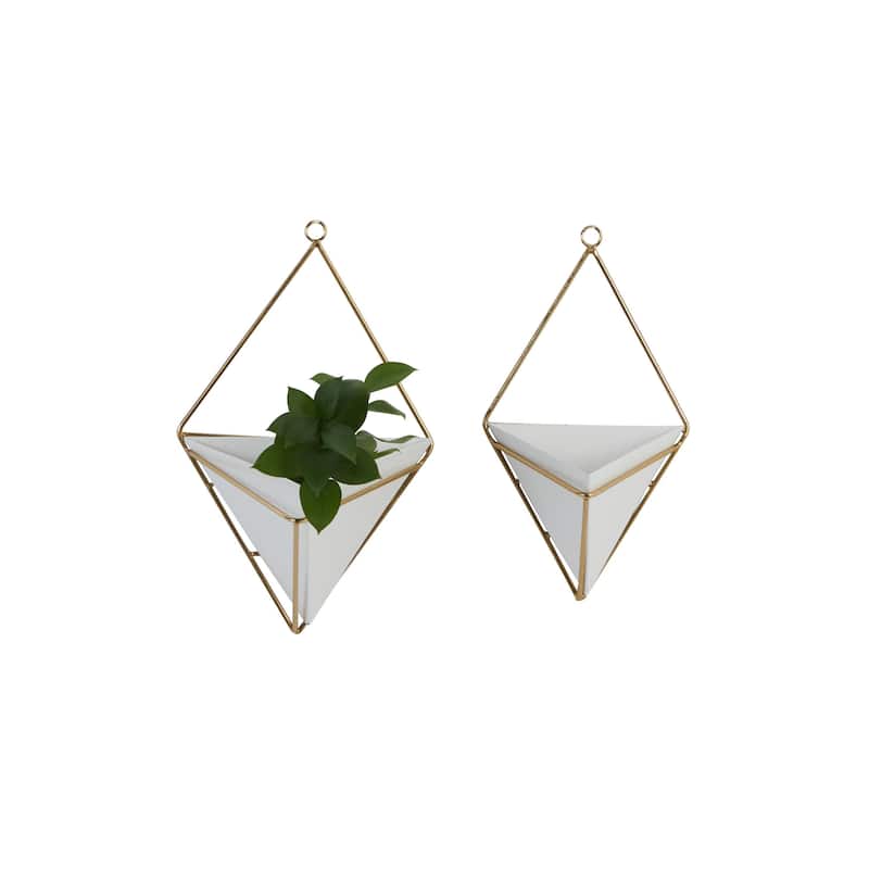 Metal Geometric Indoor Outdoor Triangle Wall Planter - Set of 2 White - CosmoLiving by Cosmopolitan - 6"W x 8"L x 13"H