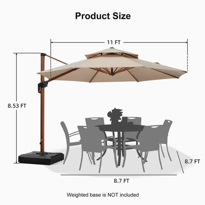 PURPLE LEAF Double Top10/11/12/13ft Round Patio Cantilever Umbrella in Wood Color