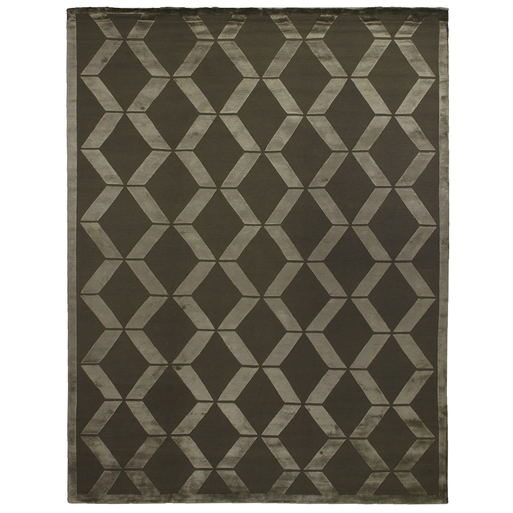 Metro Velvet hand-knotted Wool/Viscose Khaki Area Rug - 8' x 10'