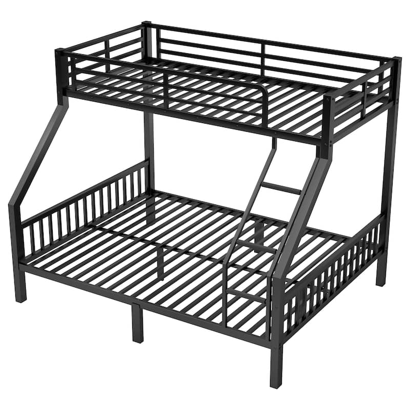 Twin XL Over Queen Metal Bunk Bed with Ladder and Slats Support for Adults Teens, Black, (Old SKU W2580S00003)