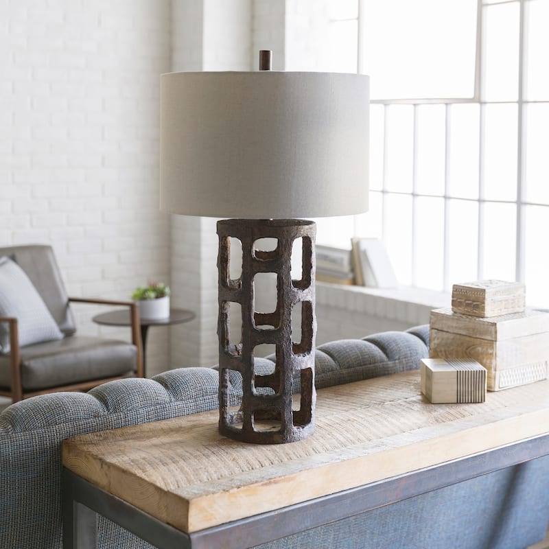 Fyl Table Lamp with Brown Base and Off-White Shade