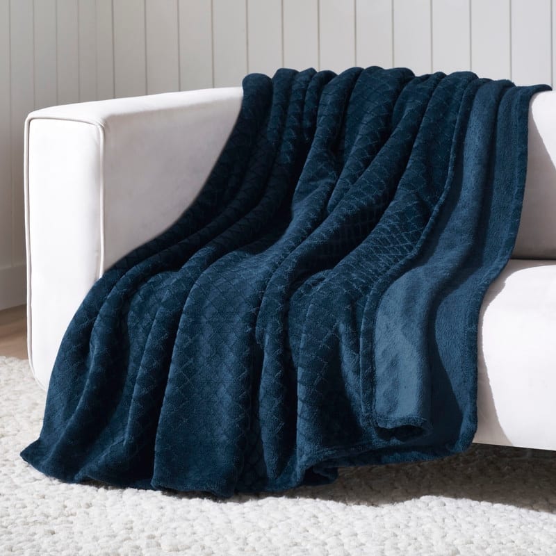 Superior Alaska Quilted Diamond Plush Fleece Blanket For Couch or Bed - Throw - Navy Blue