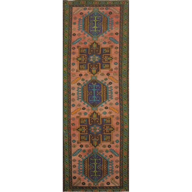 Hand Knotted Oriental 100% Wool Carpet Traditional Geometric Oranges & Rust Ardebil Runner Rug - 10' 7'' X 2' 10''