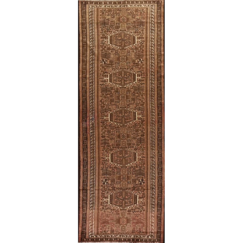 Tribal Gharajeh Persian Vintage Runner Rug Handmade Wool Carpet - 3'5"x 12'8"