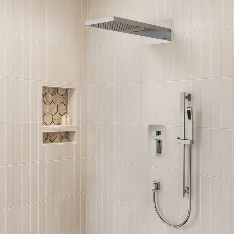 Dual-Function Wall Mounted Waterfall & Rainfall Shower Faucet Set With Rough-In Valve - 22"*10"