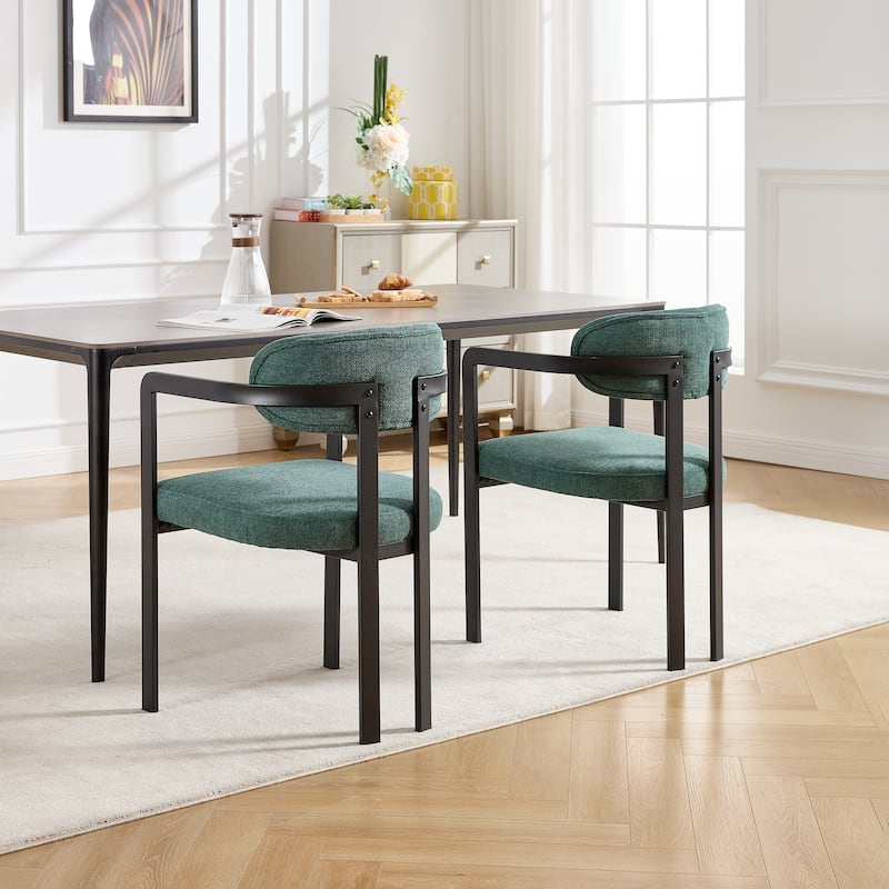 Modern Dining Room Chairs Set of 2, Mid-Century Upholstered Boucle Kitchen Dining Chairs with Black Metal Legs