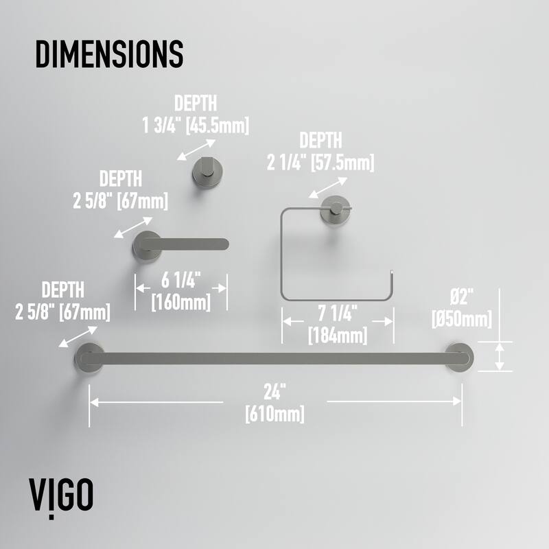 VIGO Arden 4-Piece Bathroom Hardware Accessory Set with 24 in. Towel Bar, Toilet Paper Holder, Hand Towel Holder, Hook