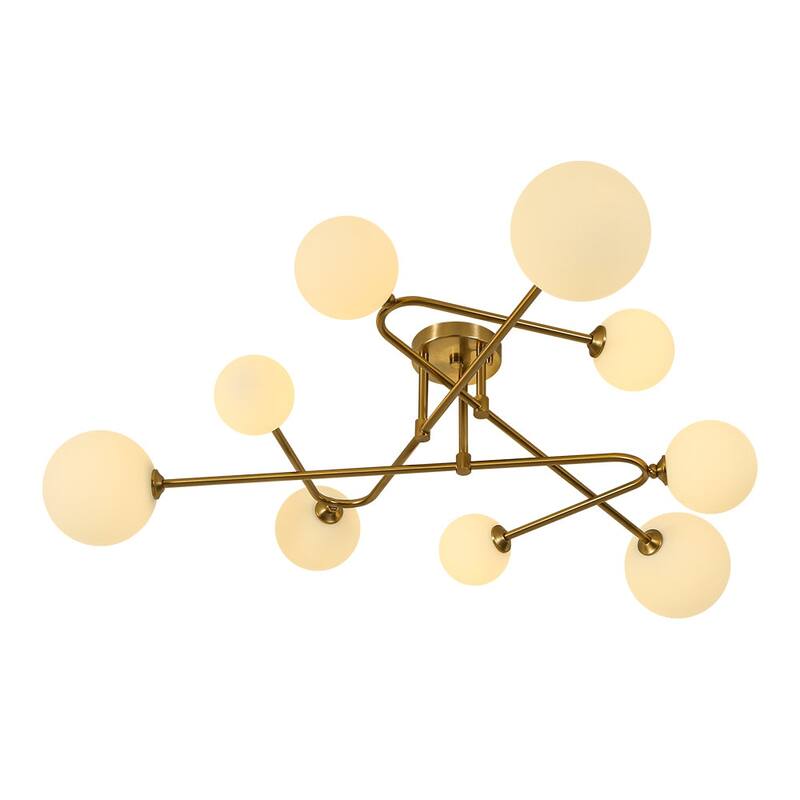 Mid-Century Modern 9-Light Sputnik Opal Glass Bubble Semi Flush Mount