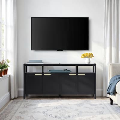 Walker Edison Modern Solid Wood 58" TV Stand with Glass Top