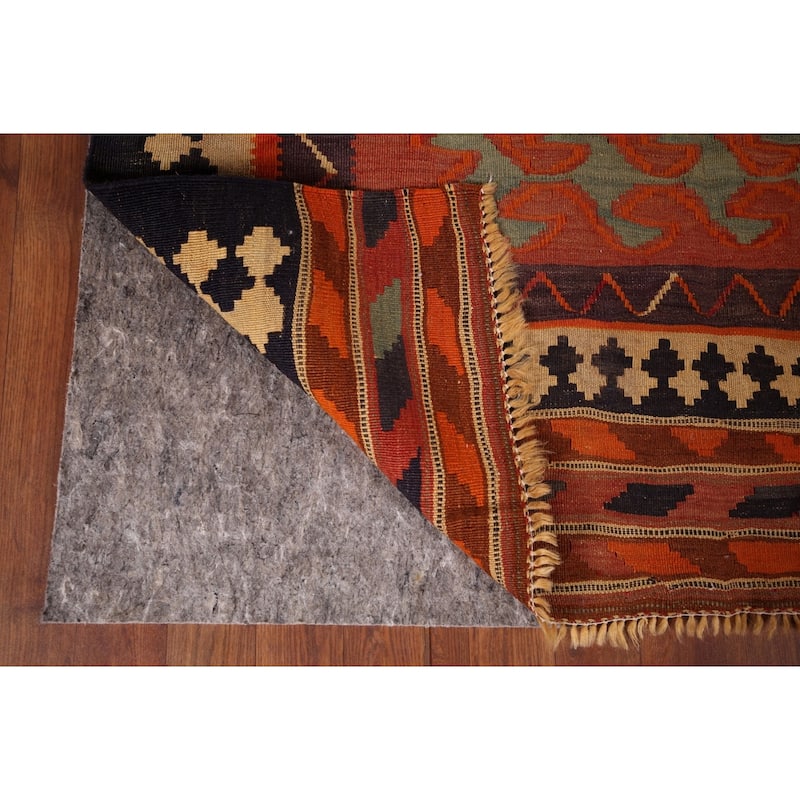 Vegetable Dye Kilim Qashqai Persian Runner Rug Flatweave Wool Carpet - 4'4"x 9'0"