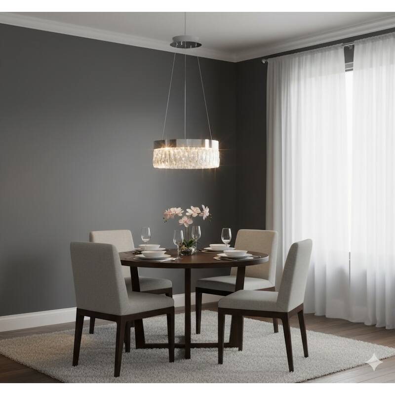 1-Light Chrome LED Chandelier With Clear Crystal Accents