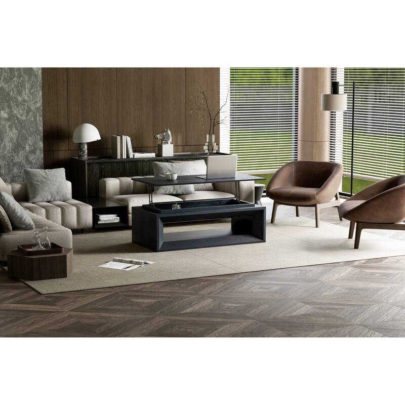 43.3" Lift Top Rectangle Coffee Table with Storage, Coffee Table with Floating Tabletop, Convertible Rising Tabletop