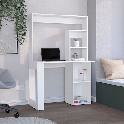 Computer Desk for Home Office, Hutch, White Finish
