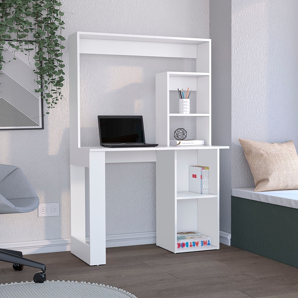 Freestanding Computer Desk with Integrated Hutch, Storage Shelves, and Spacious Work Surface for Organized Living