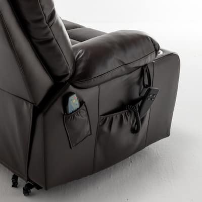 Power Lift Recliner Chair with Heat & Massage, High Density Foam Lift Sofa, Electric Recline with 2 Pockets & 2 Cup Holder