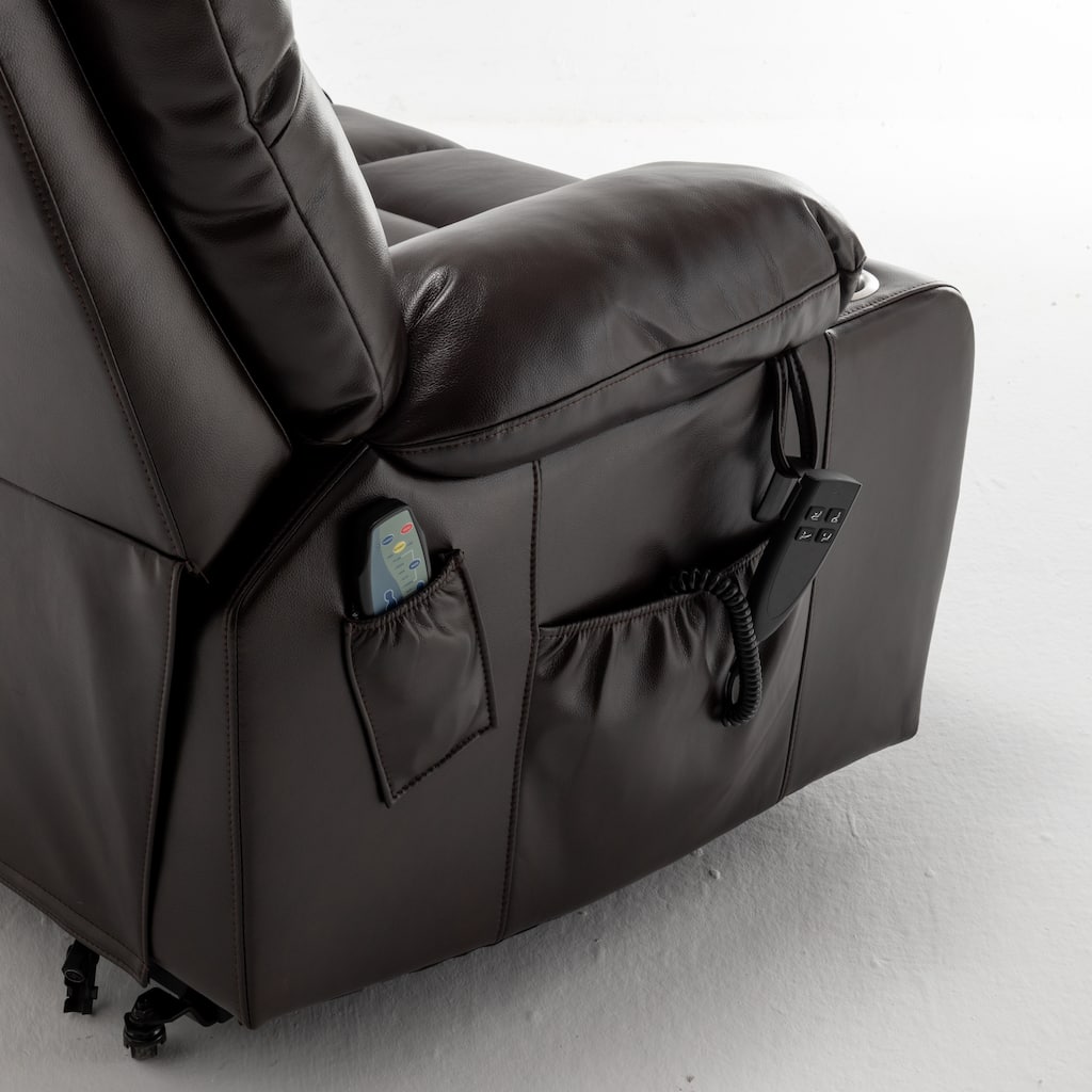 Power Lift Recliner Chair with Heat & Massage, High Density Foam Lift Sofa, Electric Recline with 2 Pockets & 2 Cup Holder