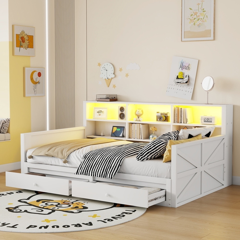 Extendable Daybed, Twin to Double Twin Daybed with Storage Headboard