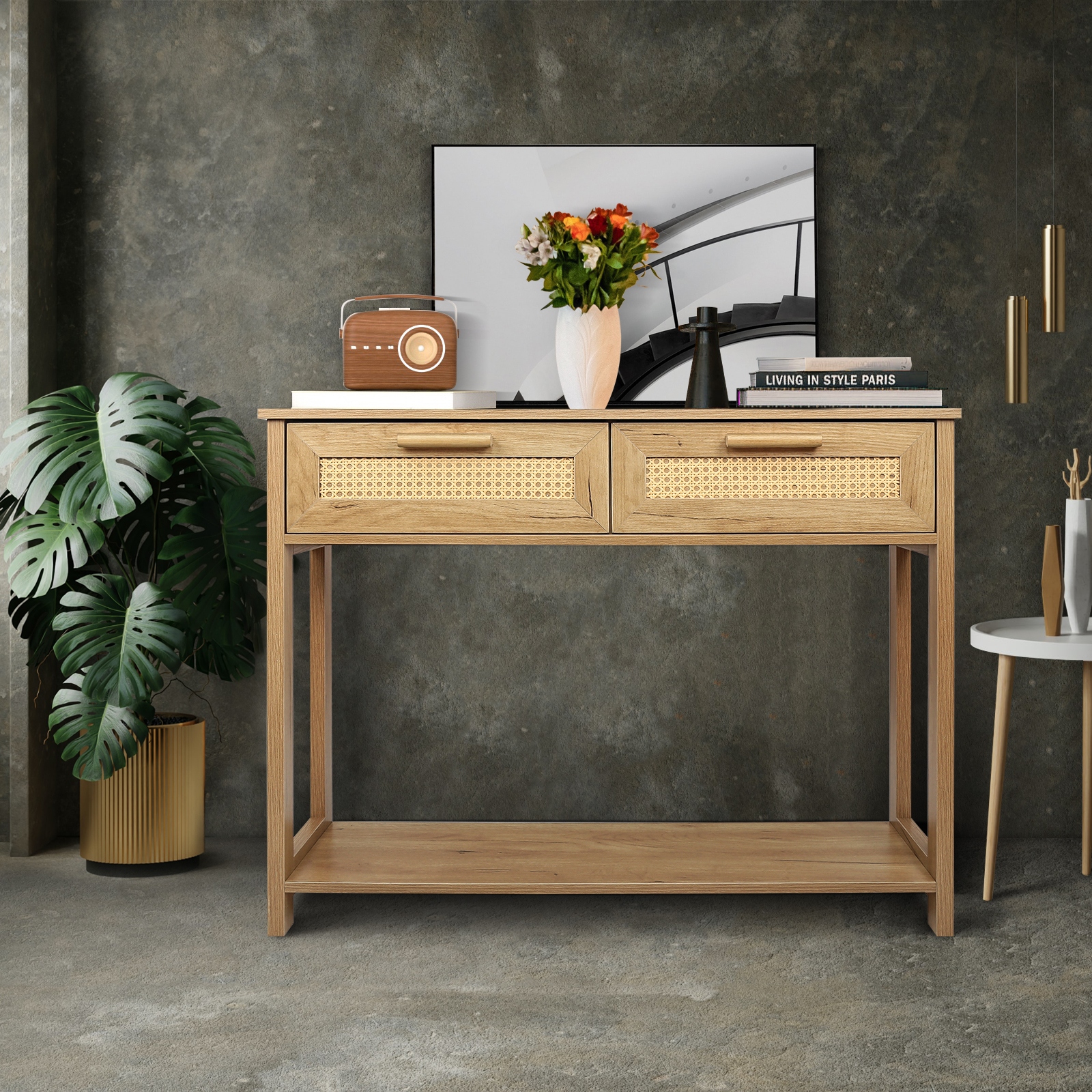Narrow accent table with storage discount