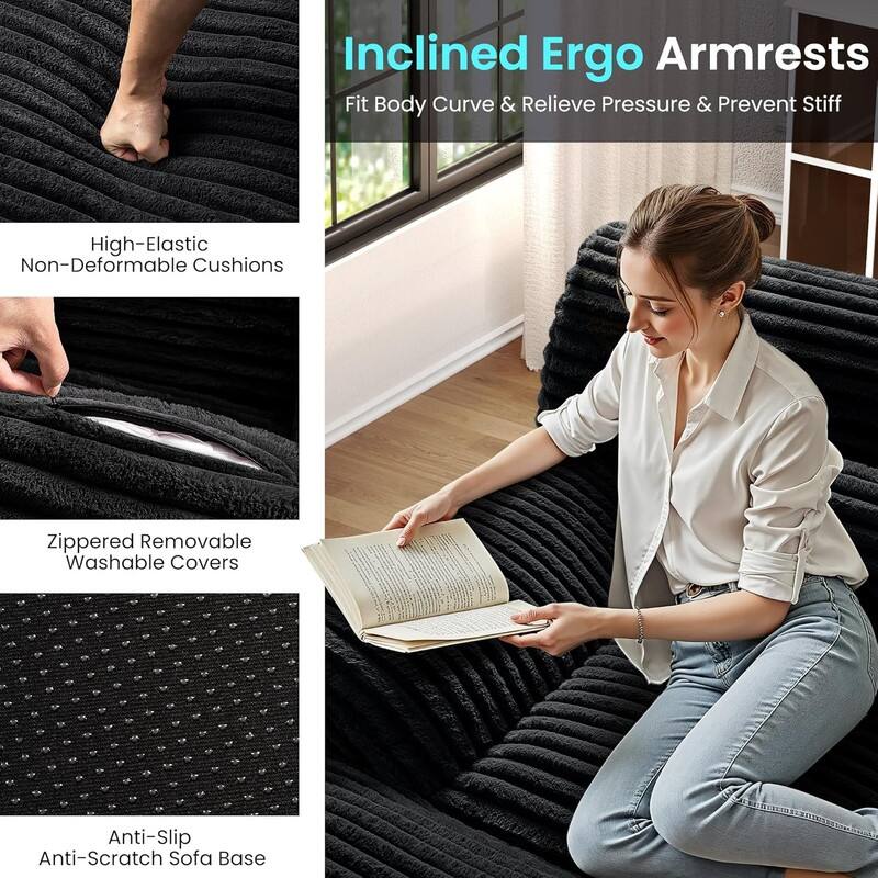 100" L-Shaped Cloud Sectional Couch With Double-Layer Thickened Deep Seat